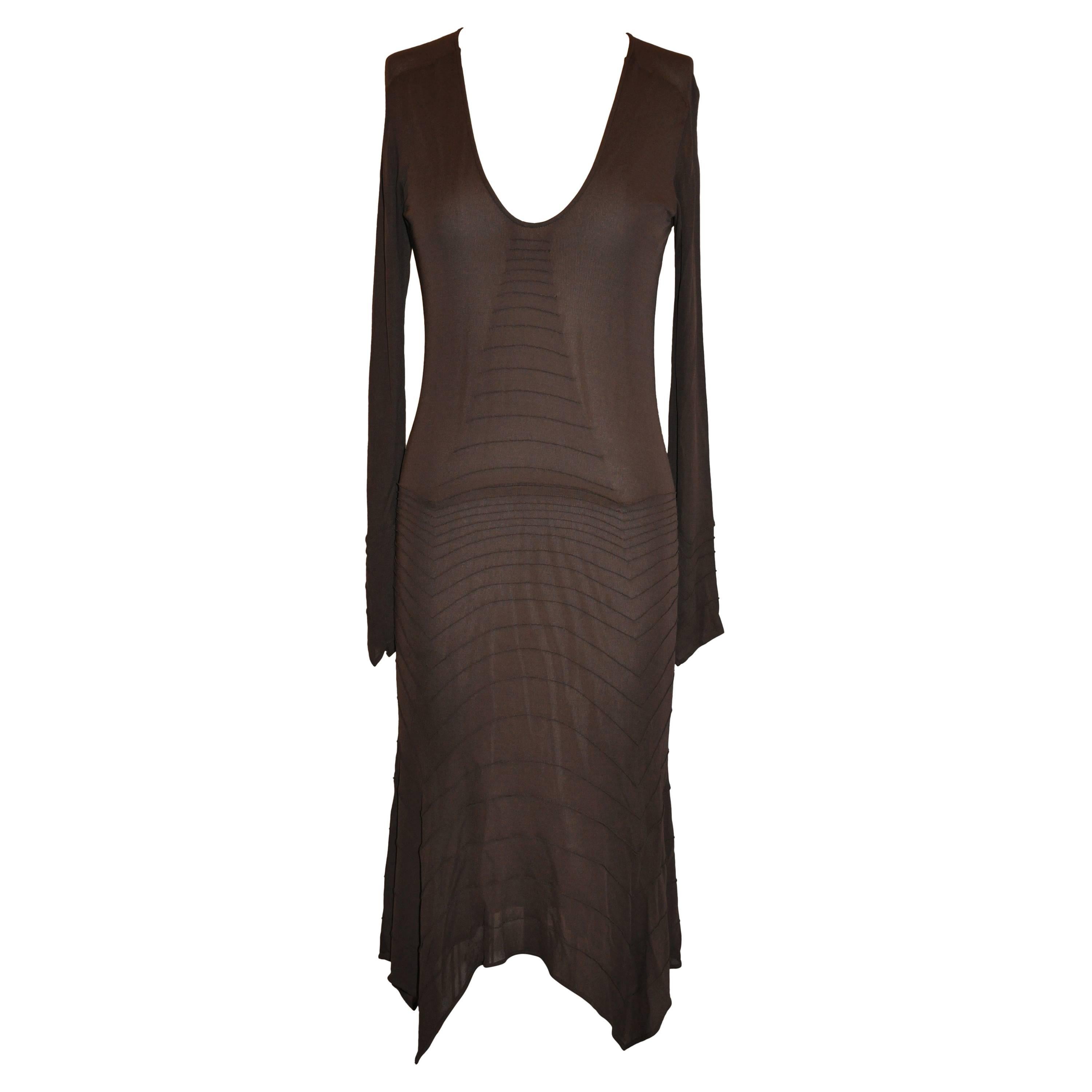 Yves Saint Laurent Coco Brown Form-Fitting Lined Jersey Dress For Sale