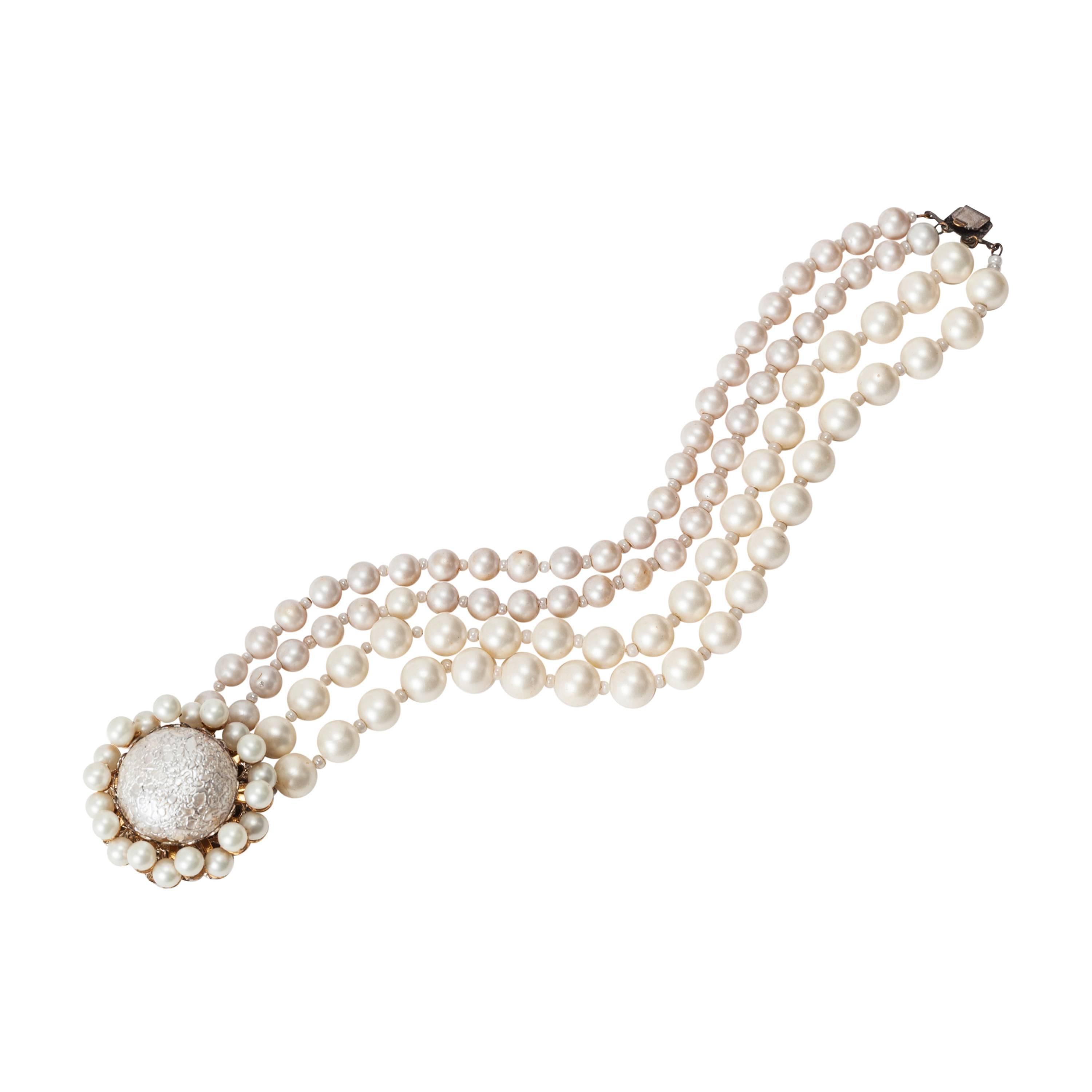 Miriam Haskell Four Strand Freshwater Pearl Bracelet For Sale