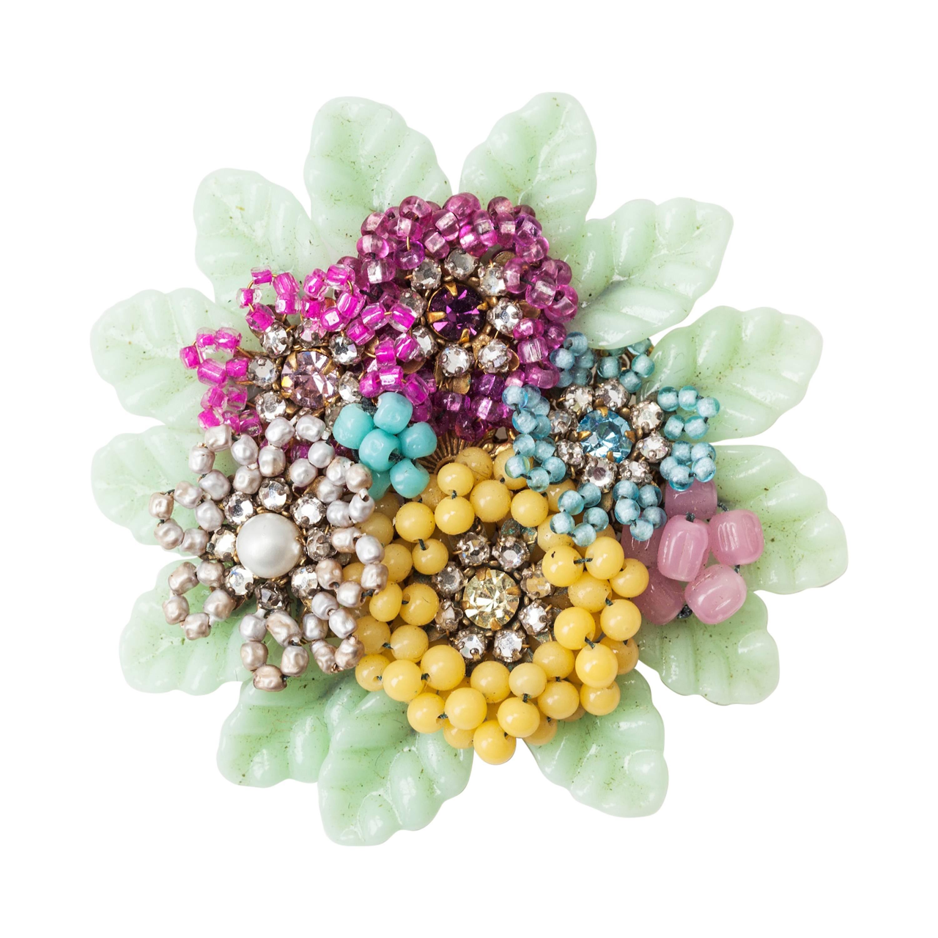 Miriam Haskell Round Floral Bouquet Brooch For Sale