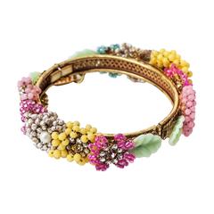 Miriam Haskell Multicolor Floral Hinged Bangle
