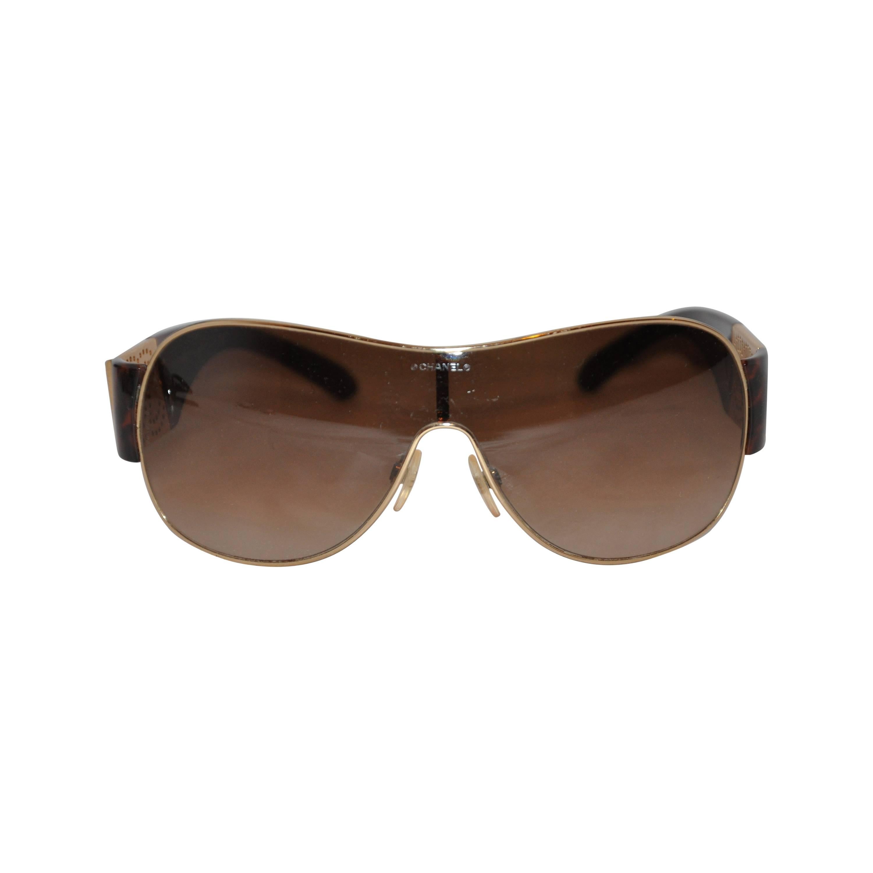 Chanel Bold Tortoise Shell with Gold Hardware Sunglasses