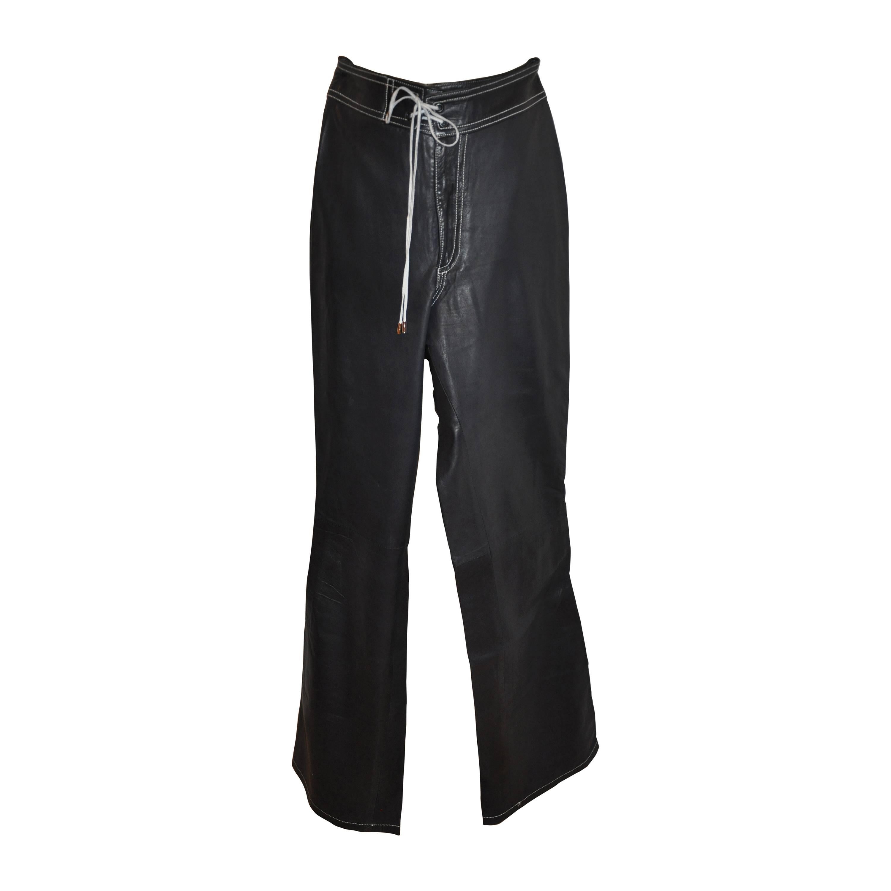 Ralph Lauren "Collection" Navy Lambskin "Sailor" Style Trousers For Sale