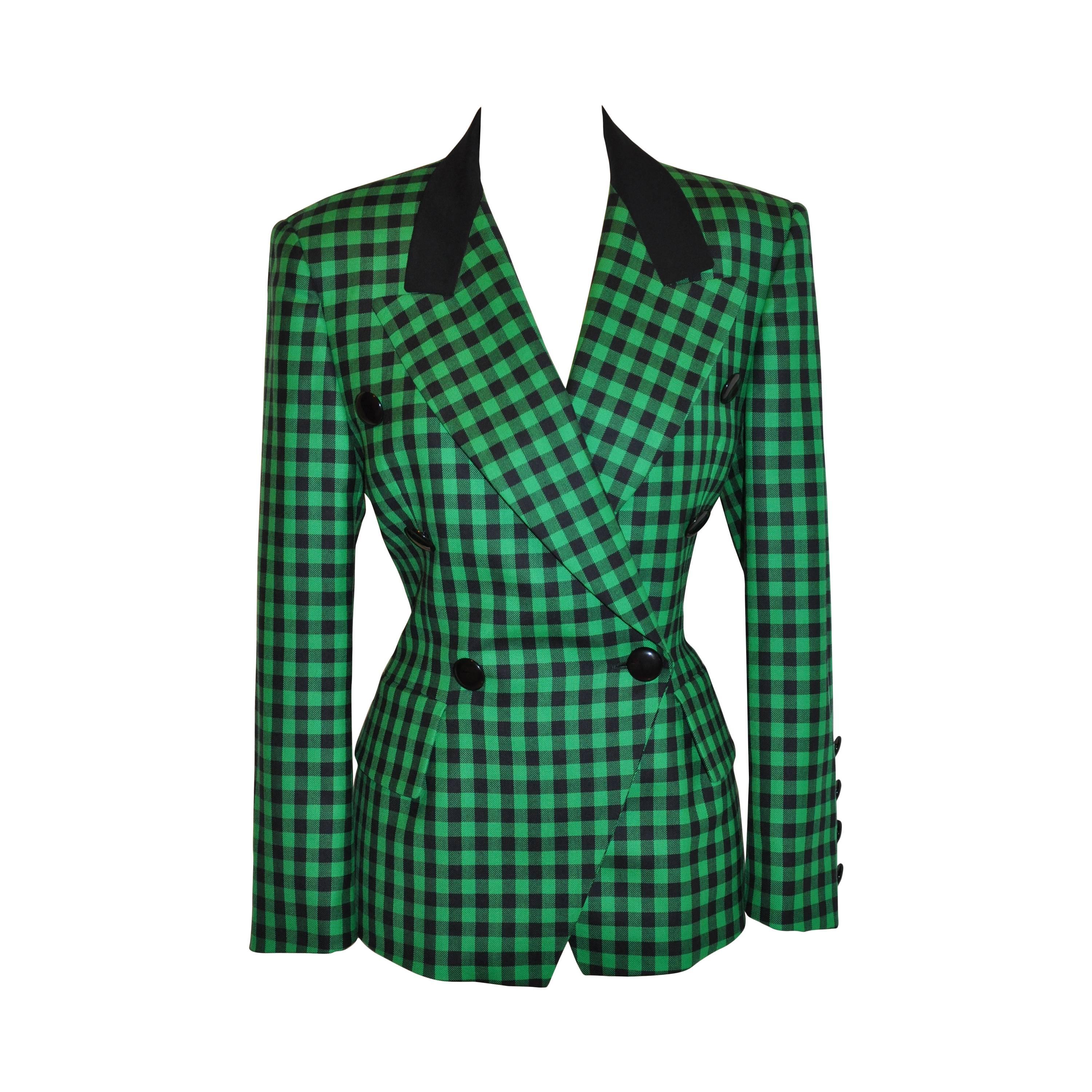 Escada  Blazer à carreaux vert et noir en vente