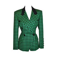 Escada  Green & Black Checkered Blazer