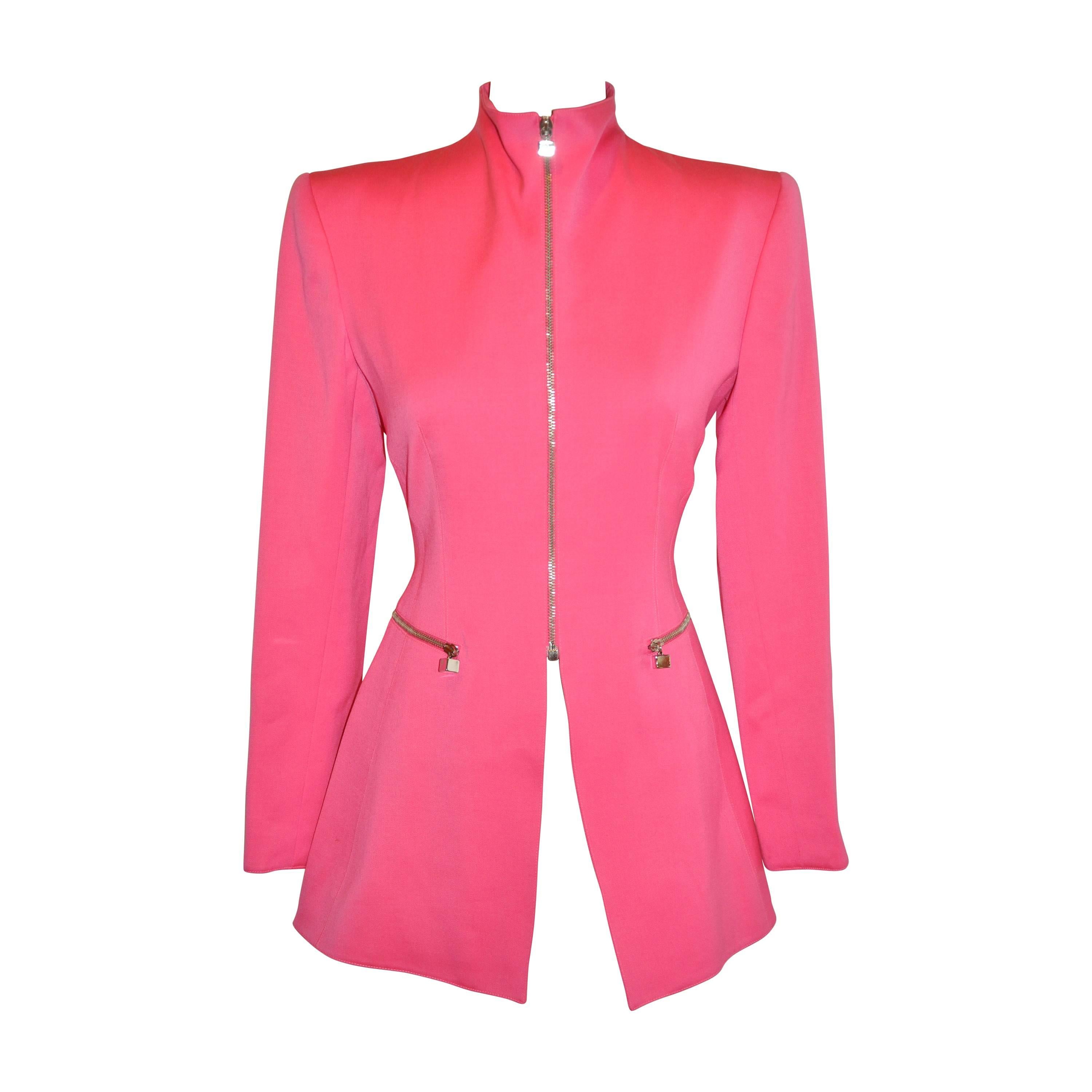 Claude Montana Bold Fuchsia Form-Fitting Zipper-Front Jacket For Sale