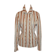 Dries Van Noten Shades of Beige Silk Stripe Double-Breasted Jacket