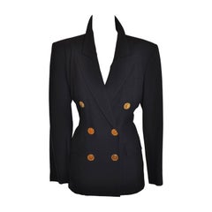 Yves Saint Laurent Signature Navy Double-Breasted with Gold Coin Blazer