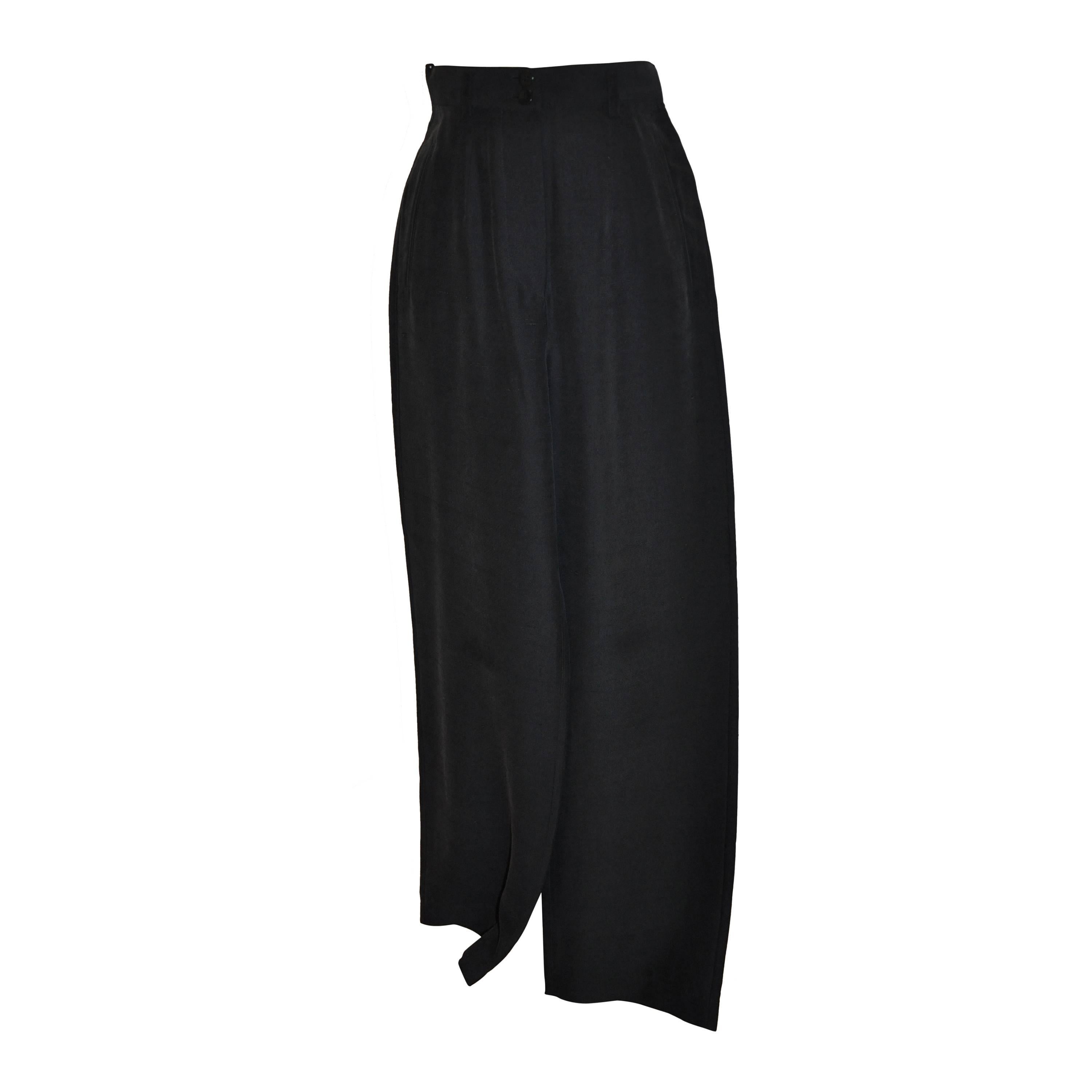 Georgio Armani "Boutique" Black Silk High-Waisted Trousers