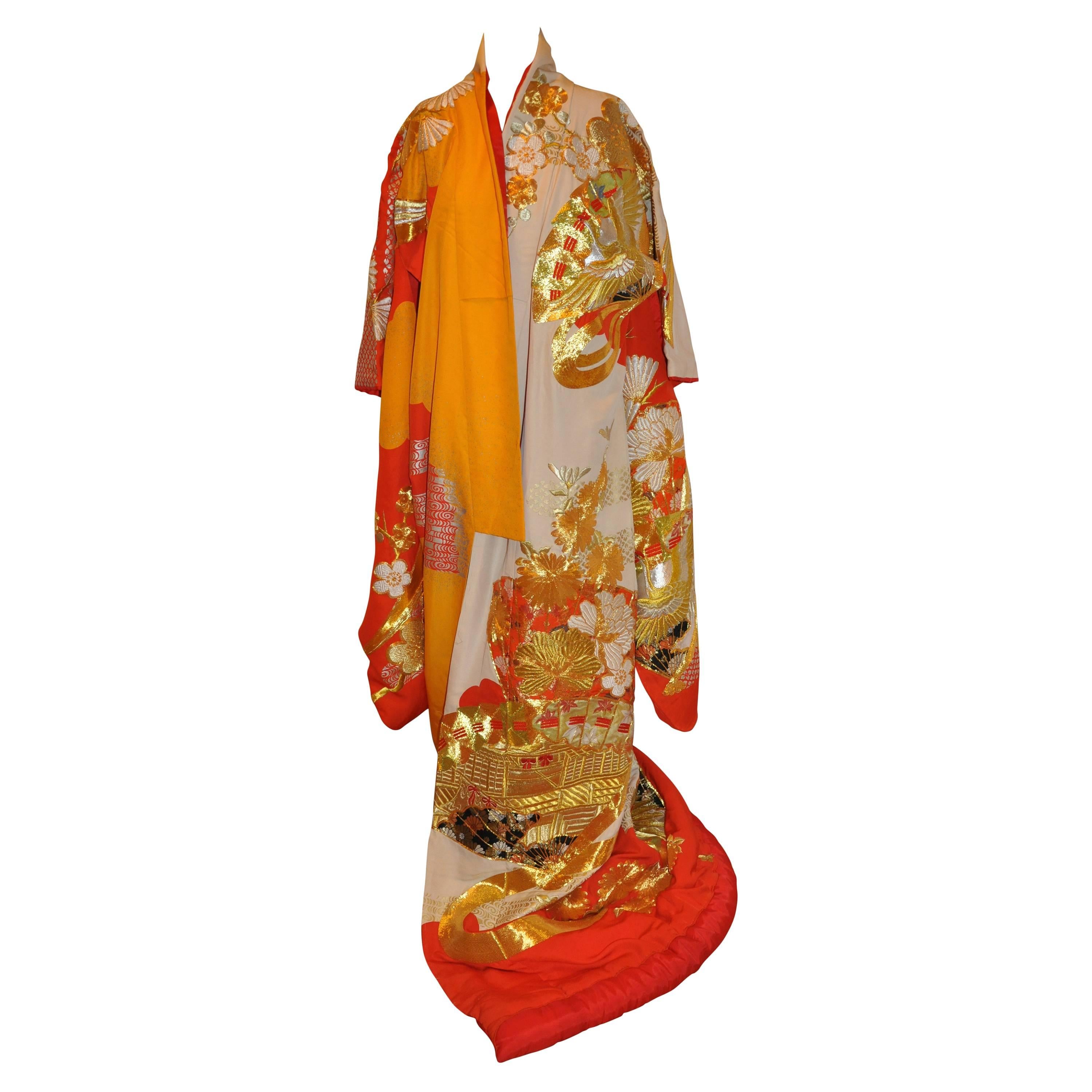 Multi-Color Embroidered Brocade Ceremonial Japanese Kimono