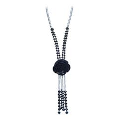 Elegant Glass Pearl Beaded Opera Length Necklace c 1980s