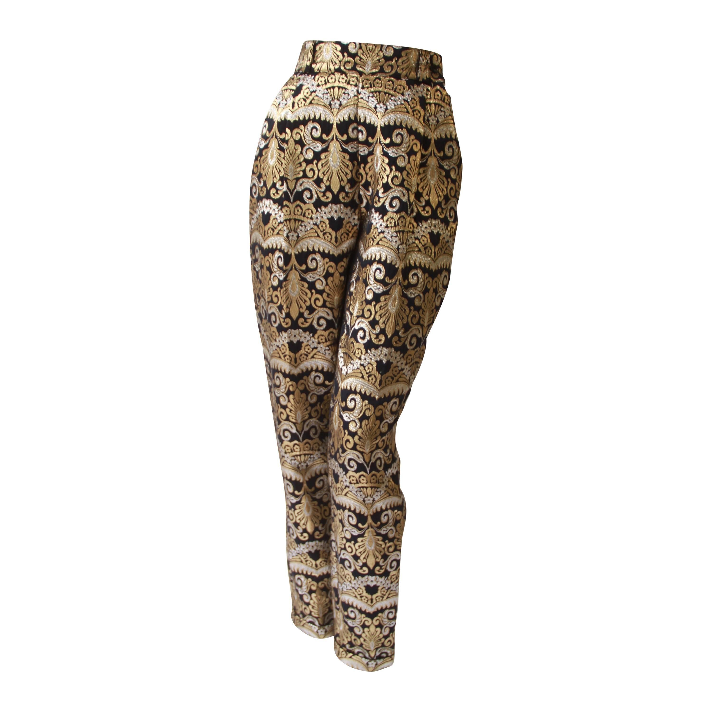Rare Atelier Versace Silk Embroidered Pants Fall 1990 For Sale