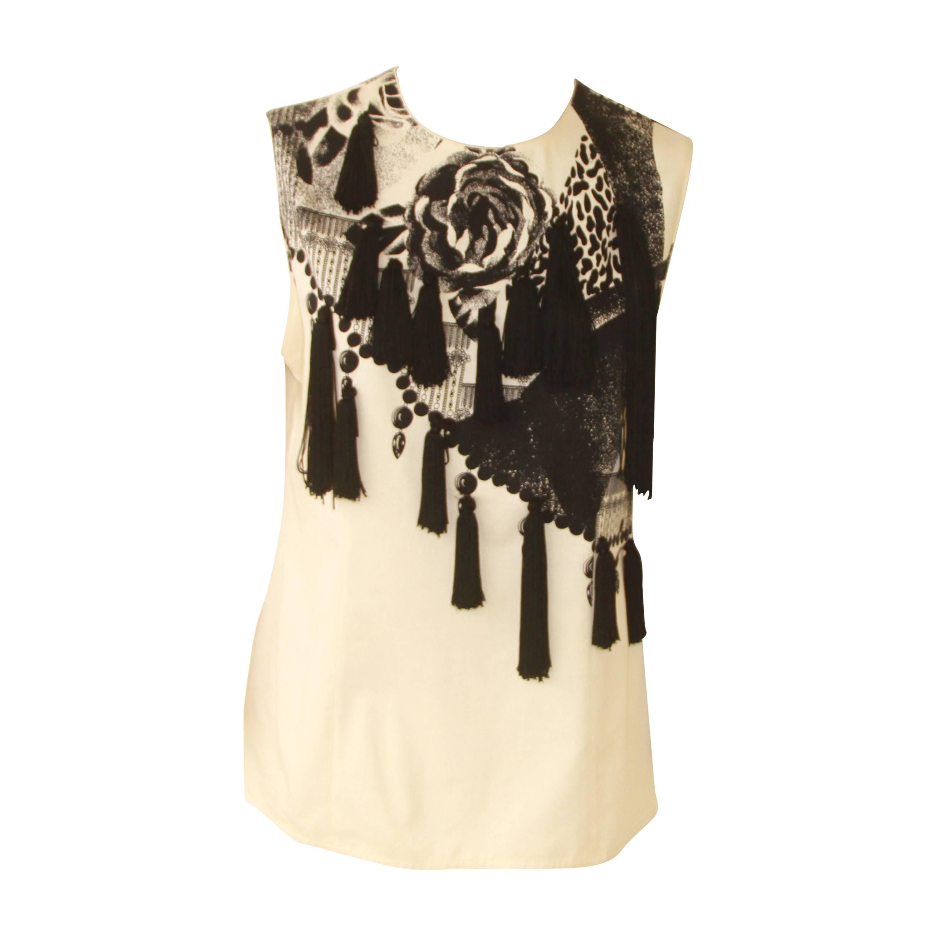 Gianni Versace Printed Cotton Top With Tassels Spring 1990 For Sale