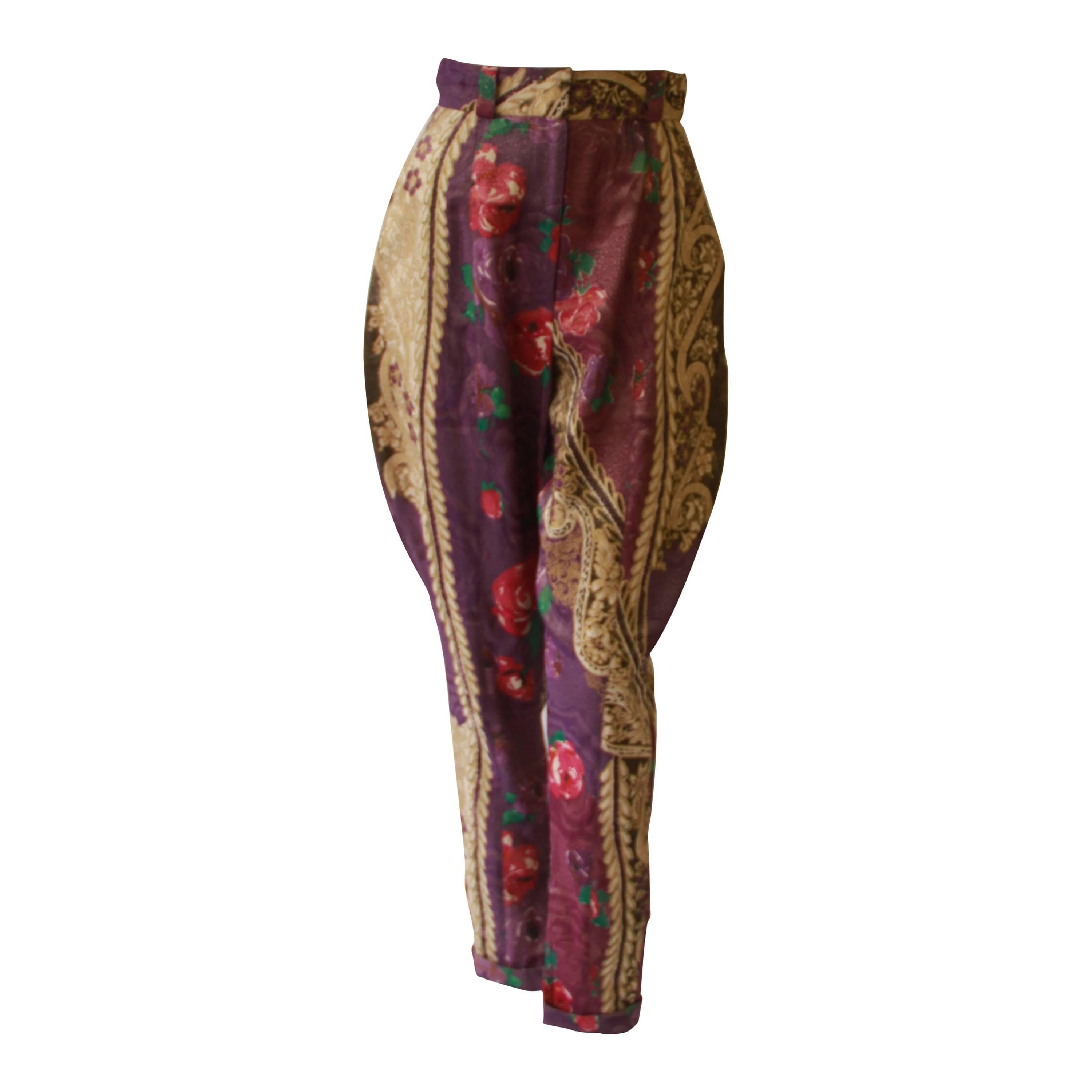 Rare Atelier Versace Silk Printed Jodhpurs Fall 1989 For Sale