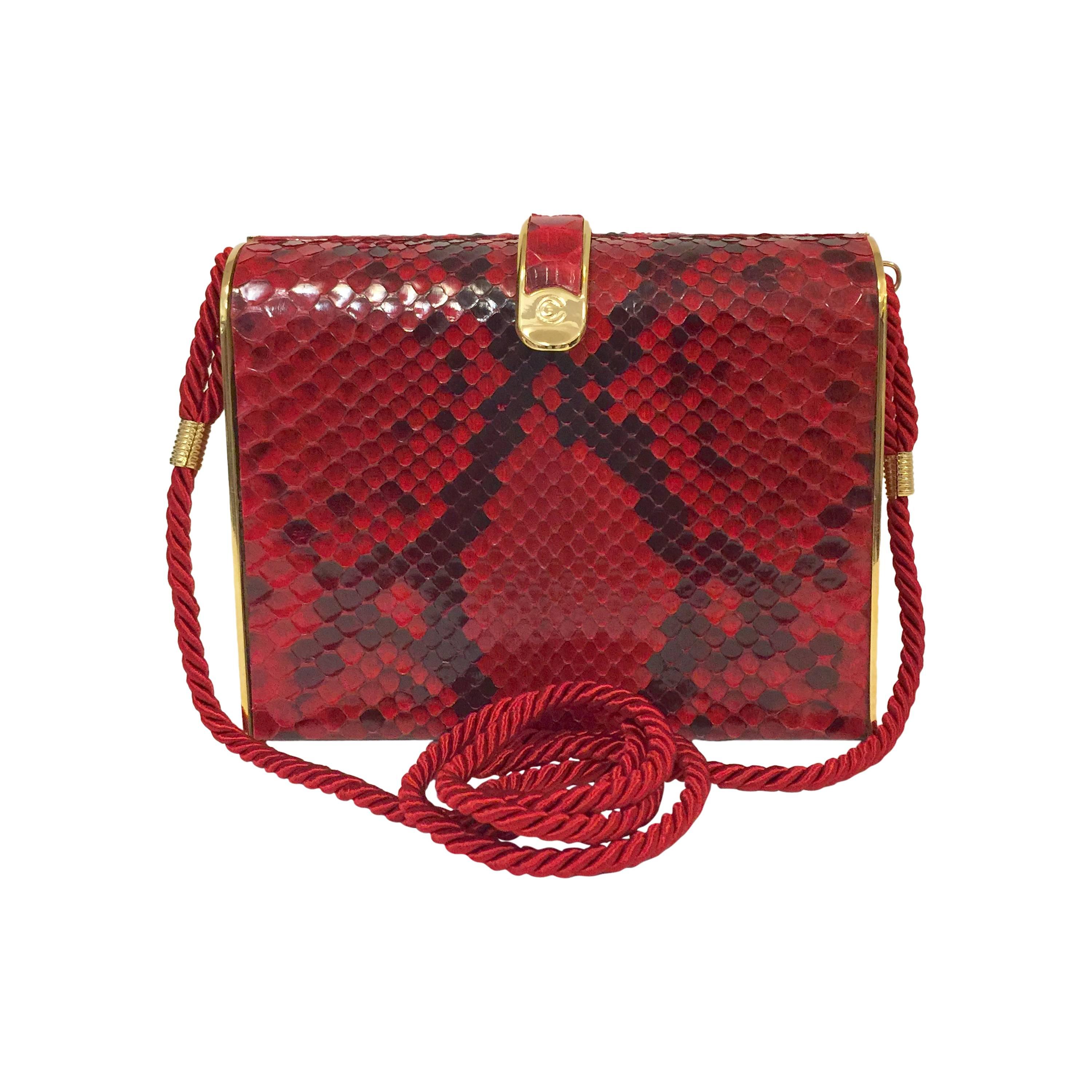 Linea Doppio Firenze Red Snakeskin Box Convertible Clutch