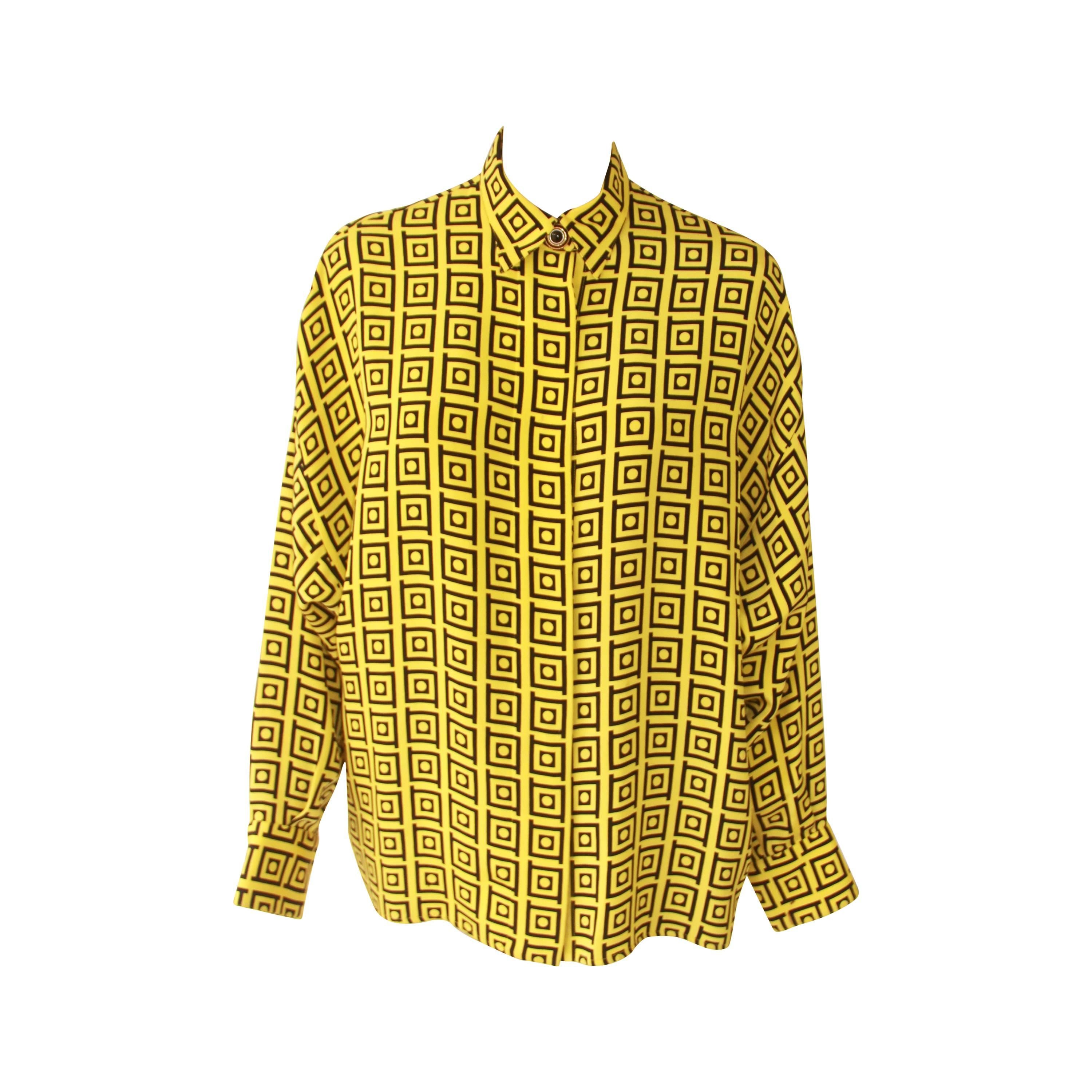 Gianni Versace Optical Silk Printed Shirt Fall 1991 For Sale