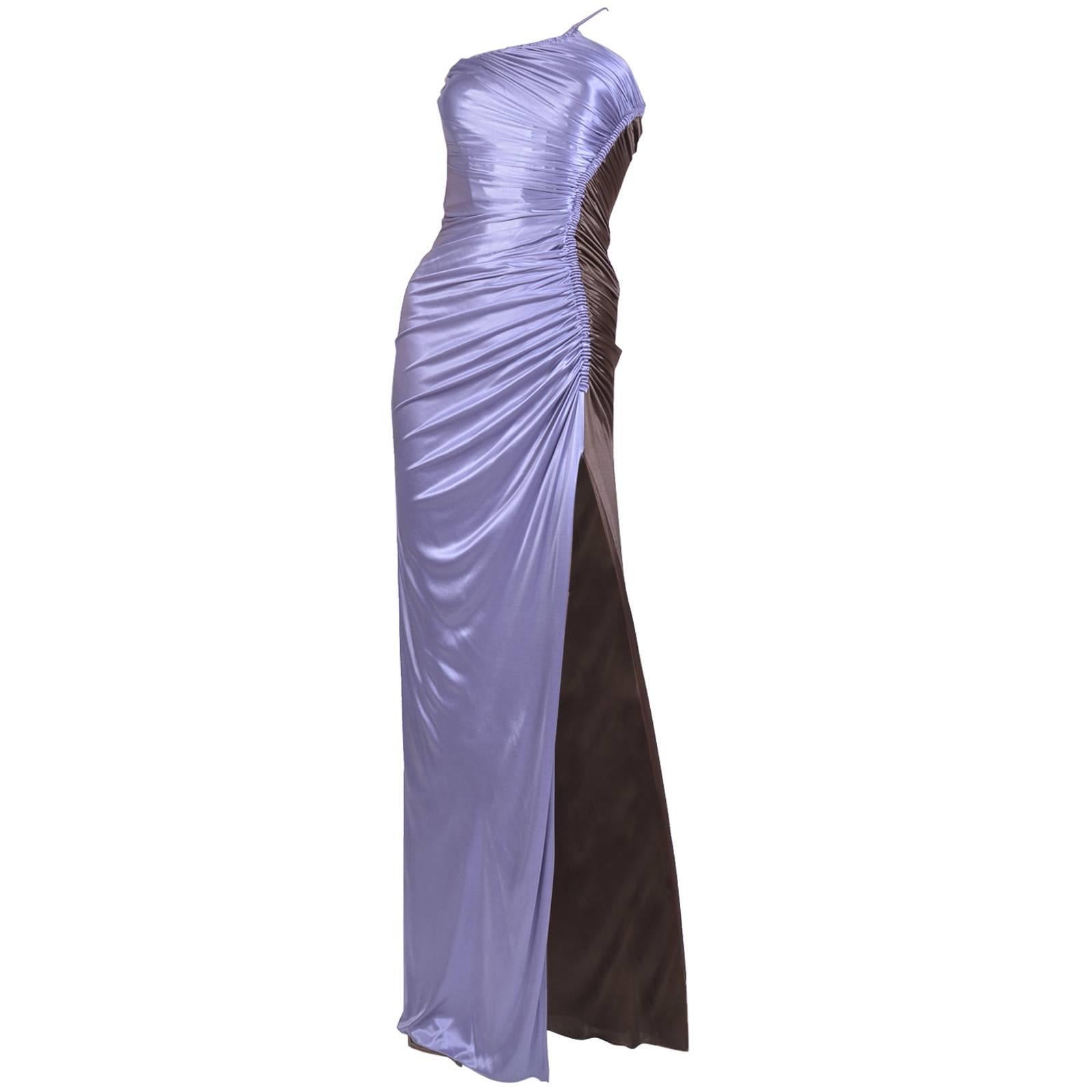 New VERSACE Ruched Color Block Long Dress