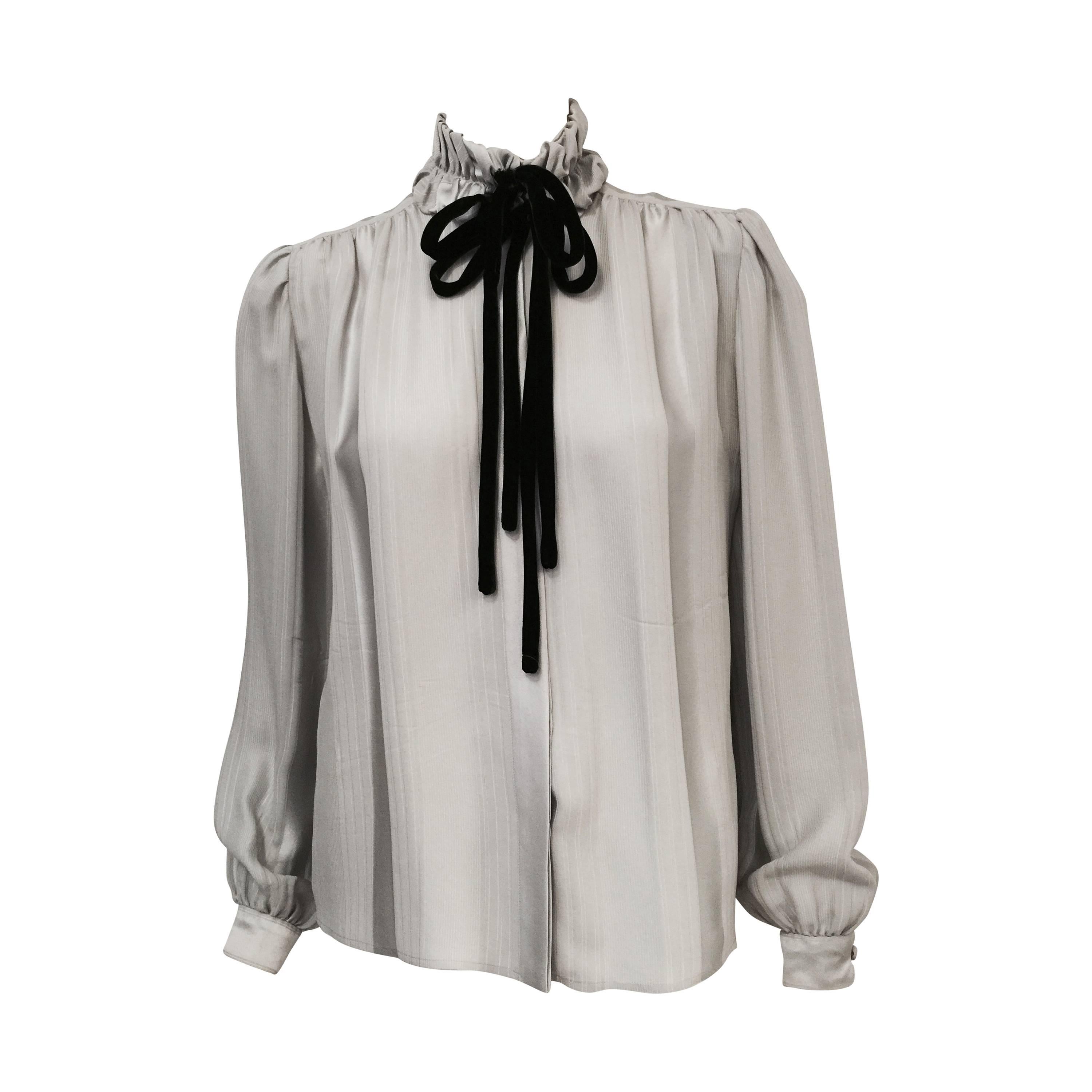 Vintage Valentino Striped Silk Jacquard Blouse  For Sale