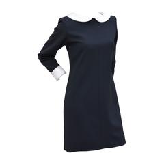 Vintage 1990s Yves Saint Laurent Black Monochrome Mini Dress with Contrast White Collars