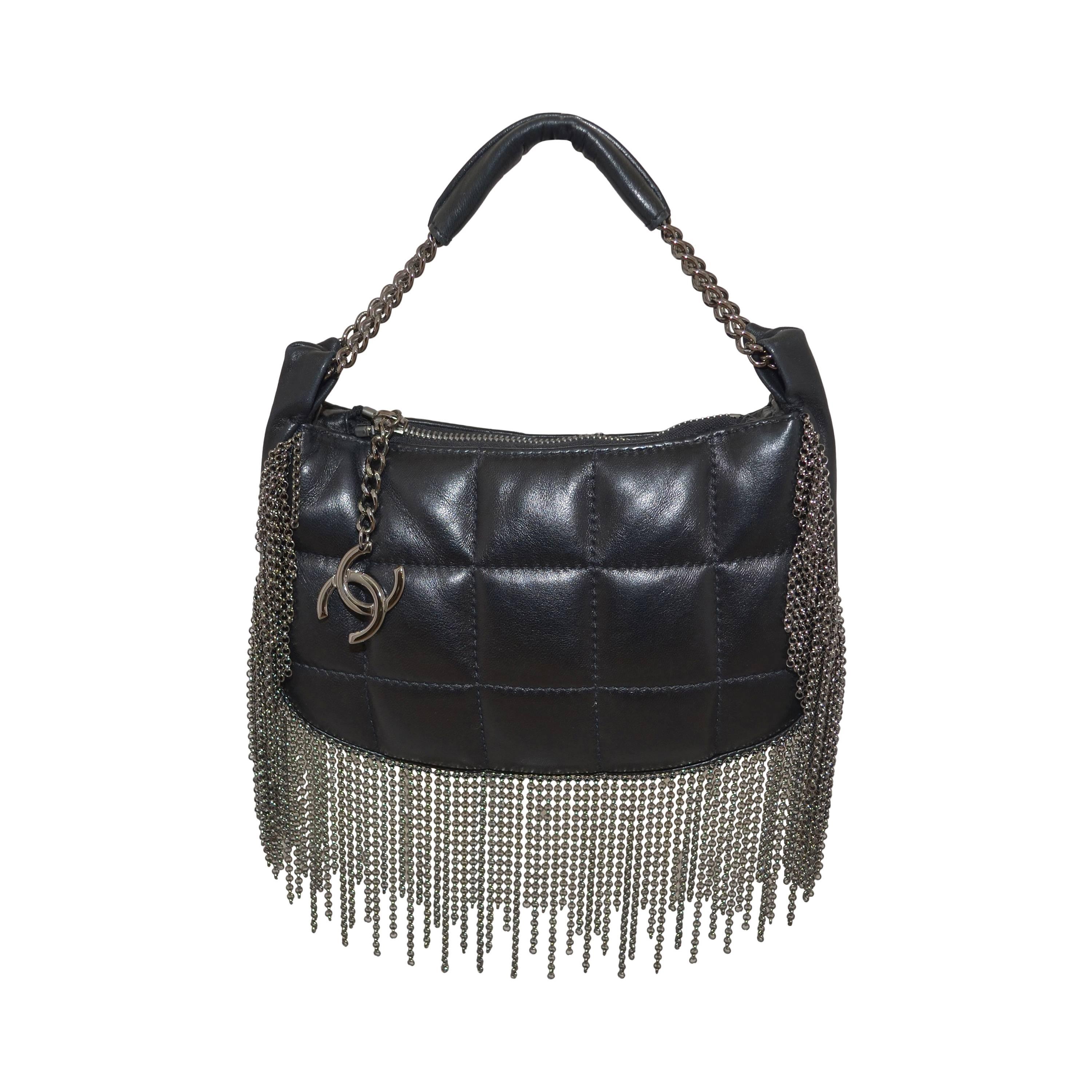 Chanel RARE 2002 Quilted Leather Purse with Metal Chain Fringe