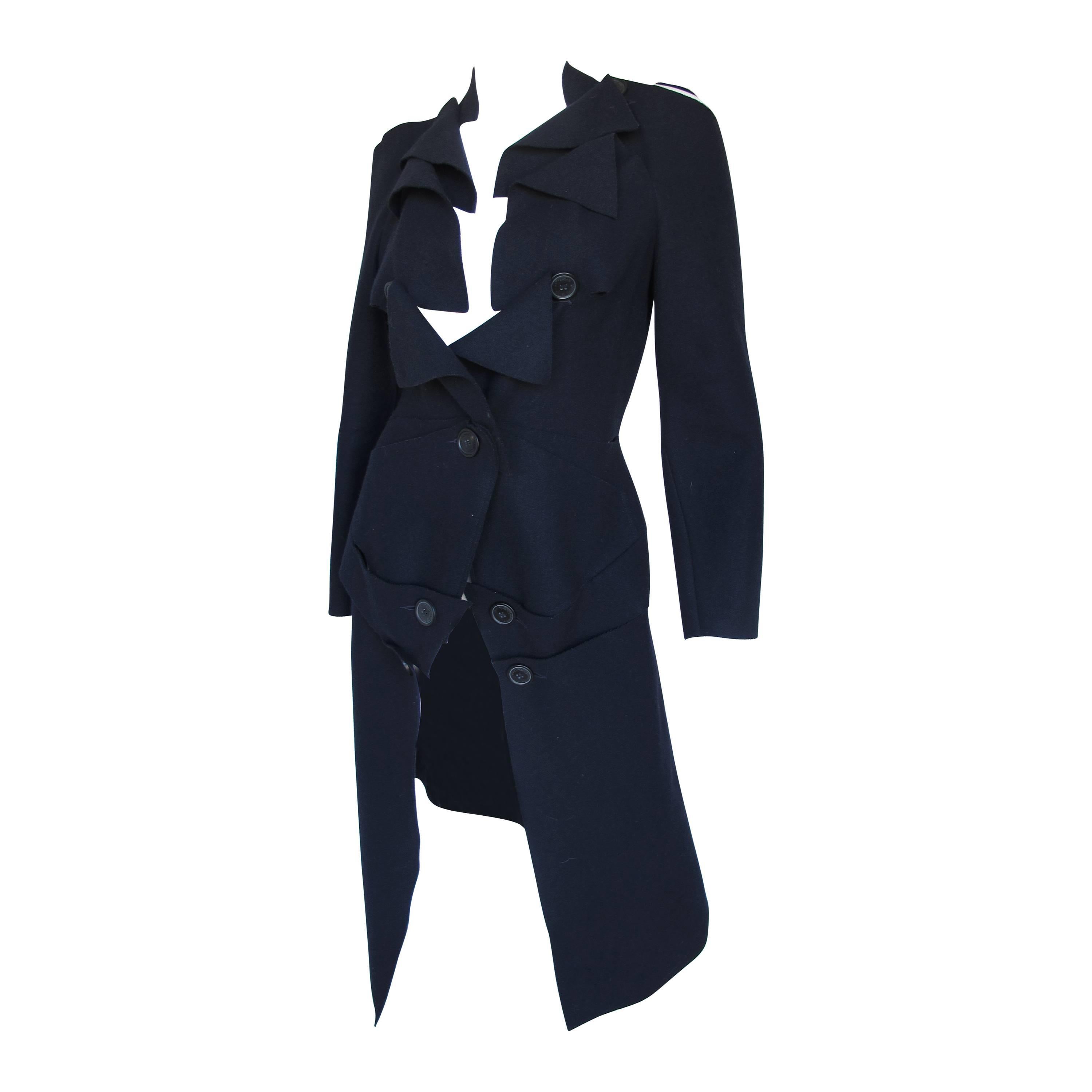 Vivienne Westwood Navy Blue Wool Fitted Slashed Coat