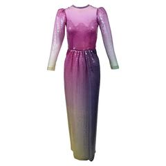 Vintage Loris Azzaro Custom Couture Ombre Sequin Gown 7