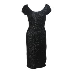 Vintage Gene Shelly Black Knit Wool Cocktail Dress with Sequin Embellishment 