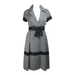 Geoffrey Beene Black and White Polka Dot Dress with Satin Trim Size Small