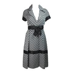 Geoffrey Beene Black and White Polka Dot Dress with Satin Trim Size Small 10