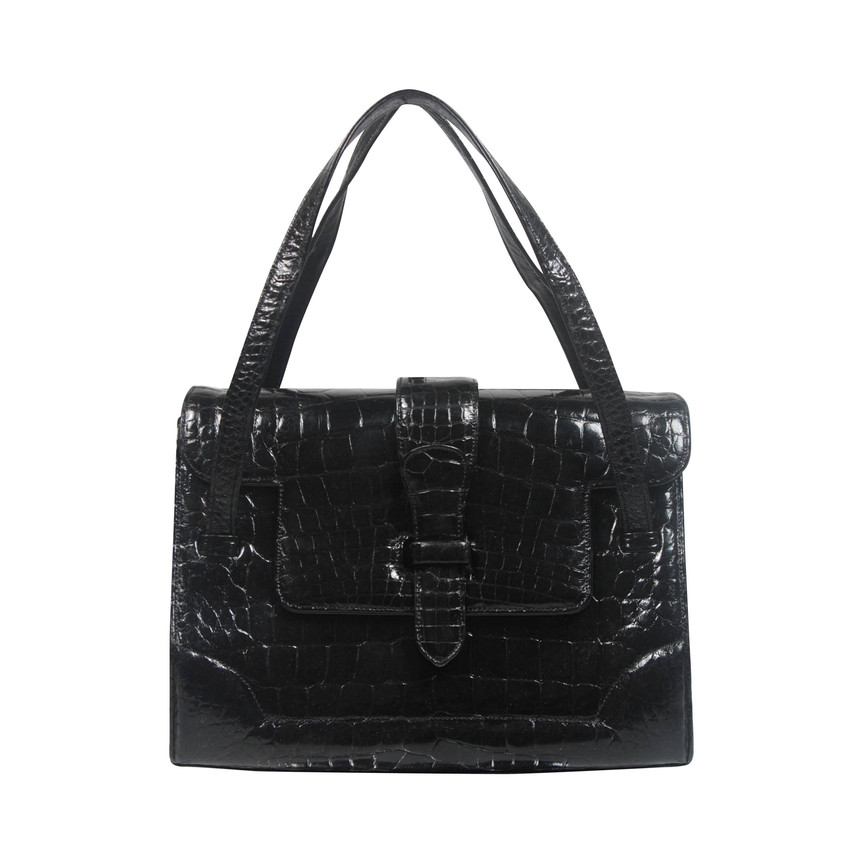 Lucille De Paris Structured Alligator Handbag with Double Straps