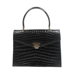 Amir Italy Black Crocodile Top Handle Purse 9