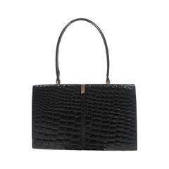 Barnes Shoe Salon Black Crocodile Top Handle French Purse with Gold Hardware 3