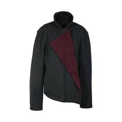 ISSEY MIYAKE Dark Green 
Burgundy Wool Blend JACKET w/ ASYMMETRIC LAPEL Size L