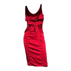  That Incredible Tom Ford For Gucci FW 2003 Cherry Red Silk Corset Dress & Belt