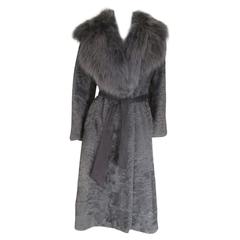 Elegant astrakhan/lamb coat with fox fur collar