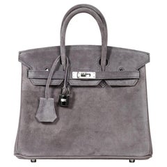 Used Hermes Birkin 25 Gris Fume Doblis (Suede) Bag Palladium Hardware