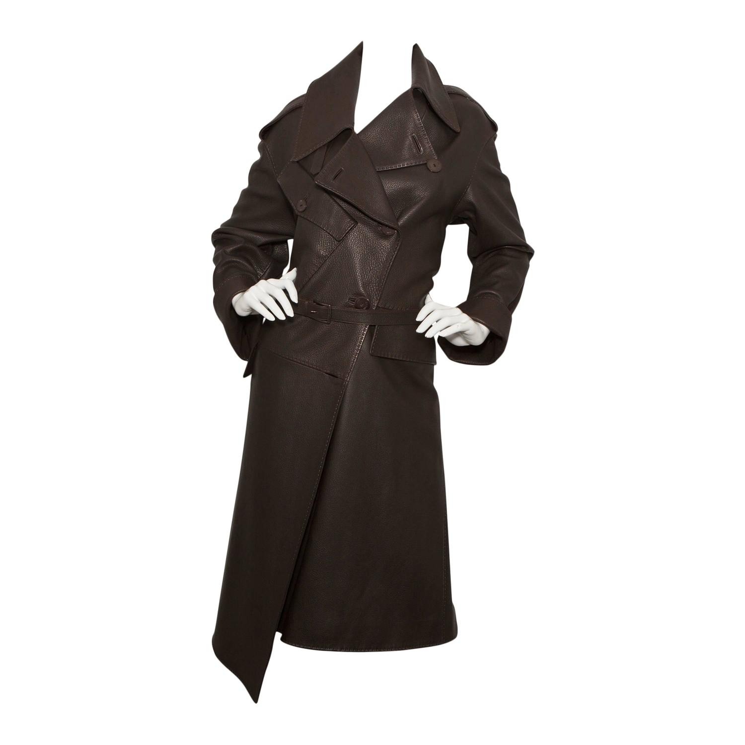 Hermes Dark Brown Leather Trench Coat For Sale at 1stdibs