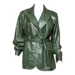 Unique1980s Green Lamb Leather Yves Saint Laurent Jacket