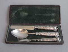 A rare King's Pattern Child's Travelling Knife, Spoon & Fork. Made in Birmingha