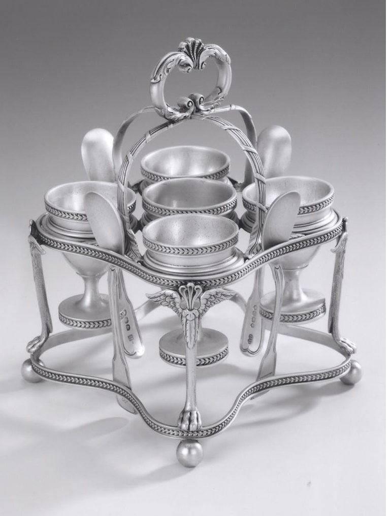 A rare 
unusual George III Egg Cruet made in London in 1802 by Richard Cooke.