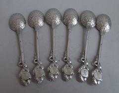 A rare set of six cast George II Rococo Teaspoons made in London circa 1745