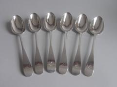 A fine set of six George III Old English Pattern Serving spoons