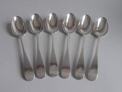 Antique A fine set of six George III Old English Pattern Serving spoons