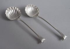 A very rare pair of early George III "Onslow" pattern Sauce Ladles 