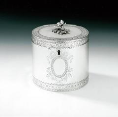 A rare George III Drum Tea Caddy made in London in 1773 by Andrew Fogelberg.