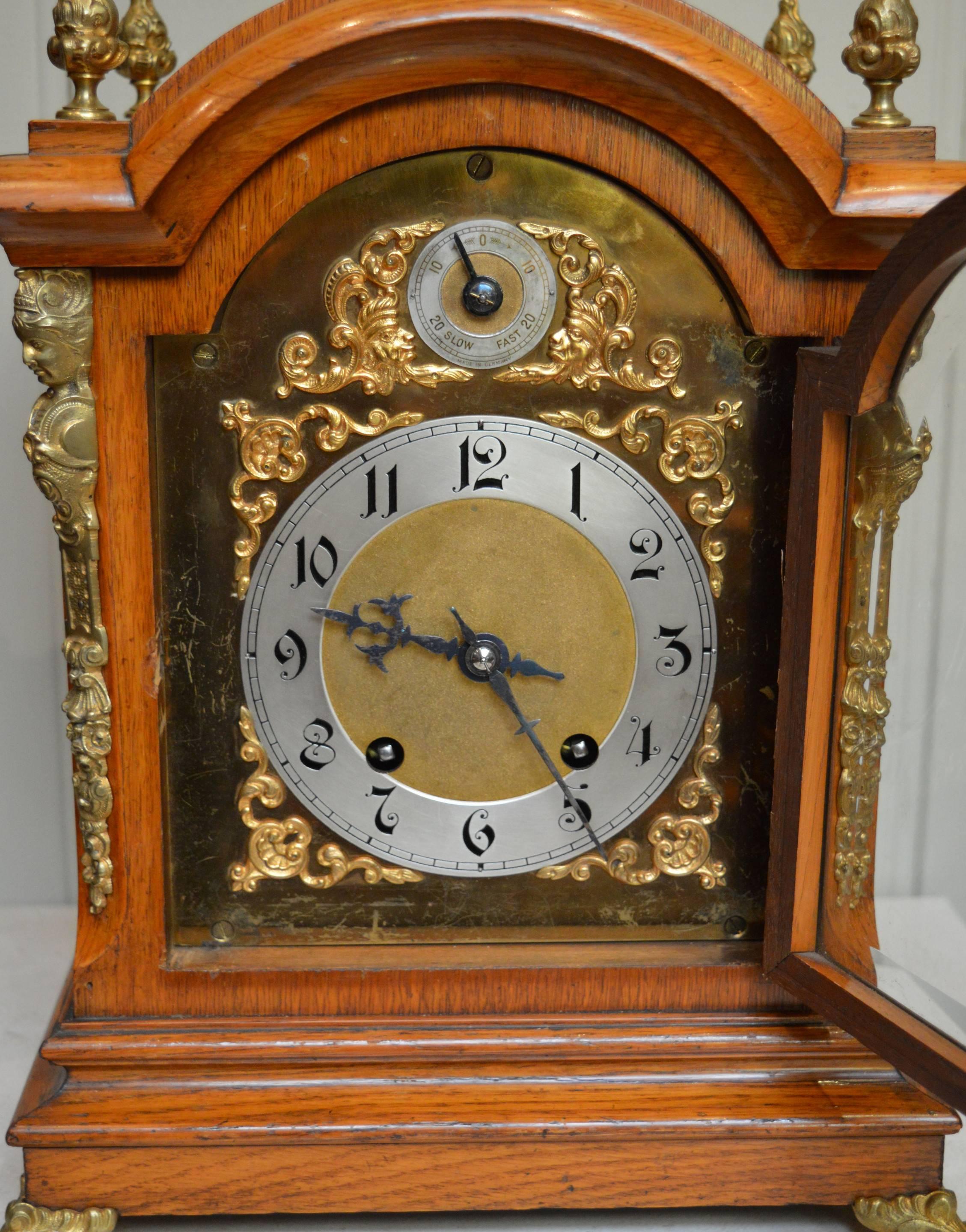German Light Oak Ting Tang Bracket Clock For Sale