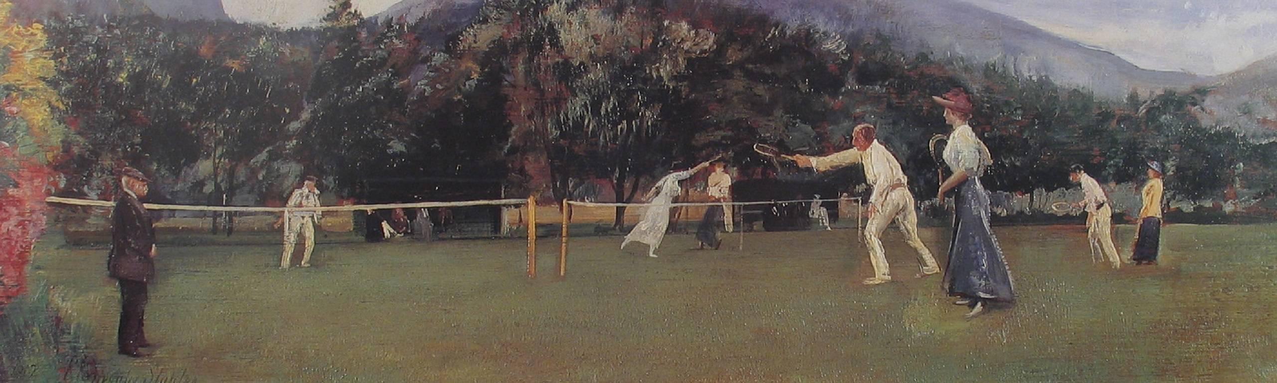 A splendid limited edition tennis print 'LAWN TENNIS' taken from the original oil painting by Sir Robert Ponsonby Staples Bt. (1853-1943). In this scene he portrays vividly the atmosphere and excitement of a game of tennis in its early days.

This