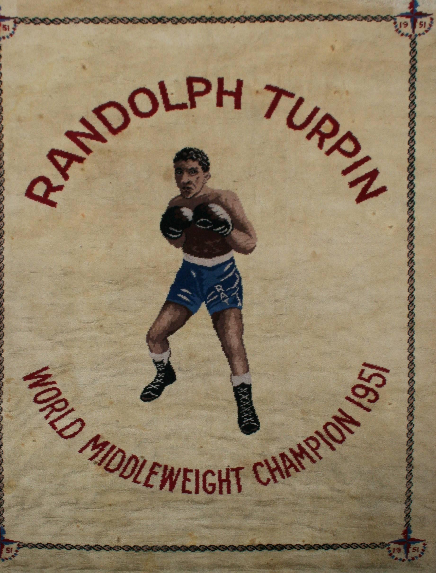 Tapis de boxe Randolph Turpin, champion moyenweight du monde, Sugar Ray Bon état - En vente à Oxfordshire, GB