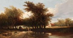 View Near Sherborne Dorset Oil Edmund Gustavus Muller Trees Lake House Track