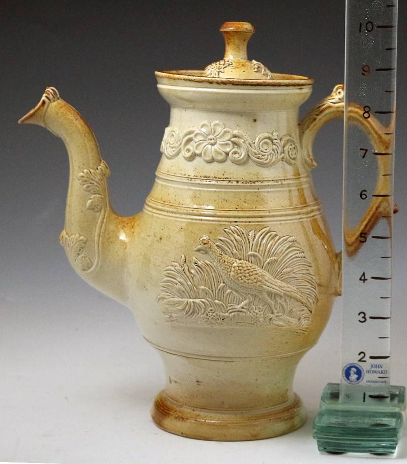 English Brampton Stoneware Saltglaze Coffee Pot, Early 19th Century, Derbyshire, England