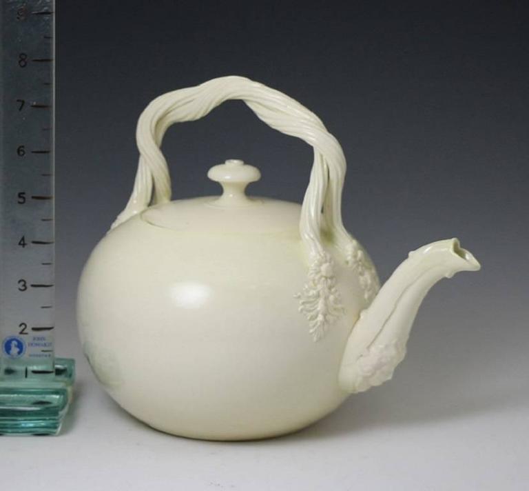 Antique English Creamware Pottery Tea Kettle or Punch Pot, Late 18th